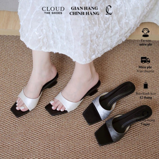 Guốc đế xuồng CL mũi vuông quai bầu vải gấm đế 5cm