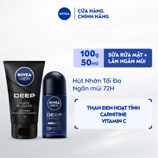 [Livestream] Bộ đôi Sữa Rửa Mặt 100g và Lăn Ngăn Mùi NIVEA MEN Deep Than Hoạt Tính 50ml - 84415+80031