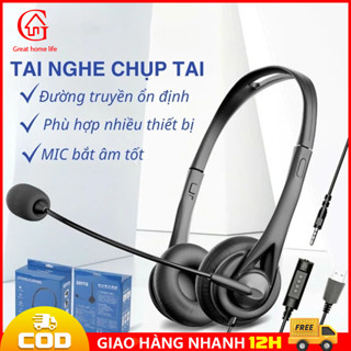 【COD/12H Tai nghe chụp tai có dây, tai nghe có mic cho pc, laptop, điện thoại, Mic khử giảm tiếng ồn, âm thanh nổi