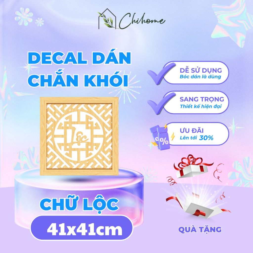 [tấm chắn ám khói] Tấm dán che khói hương kích thước 41x41 màu vàng chữ Lộc giá rẻ