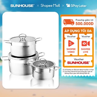 Bộ nồi inox 5 đáy Sunhouse Mama SH784: Gồm 3 nồi - Dùng mọi loại bếp - Đáy 5 lớp hạn chế cháy khét - Hàng chính hãng
