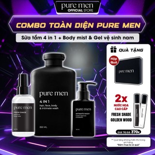Combo Toàn Diện - Sữa tắm gội 4in1 hương nước hoa cao cấp 350ml & Body Mist 148ml & Gel vệ sinh nam 100ml
