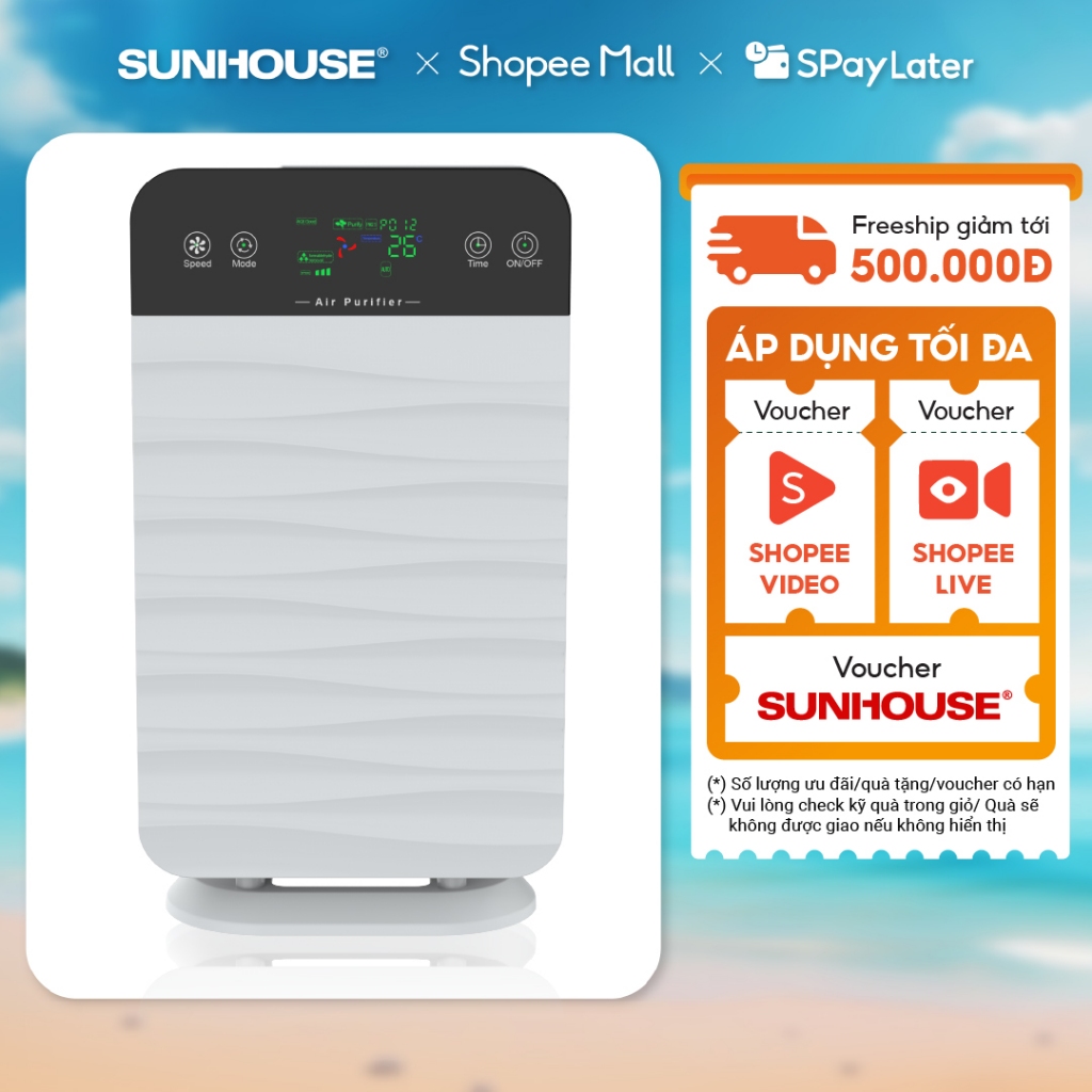 Máy Lọc Không Khí Sunhouse Shd - 15Ap9715 Diện Tích Sử Dụng 20M2 | 3 Lớp Màng Lọc Sạch Bụi Bẩn