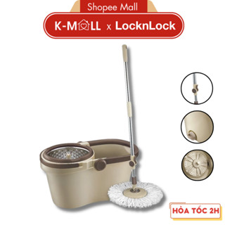 Bộ Cây Lau Nhà Xoay Tay LocknLock Compact Spin Mop ETM466 Màu Begie, Lồng Vắt Tháo Rời - K-MALL