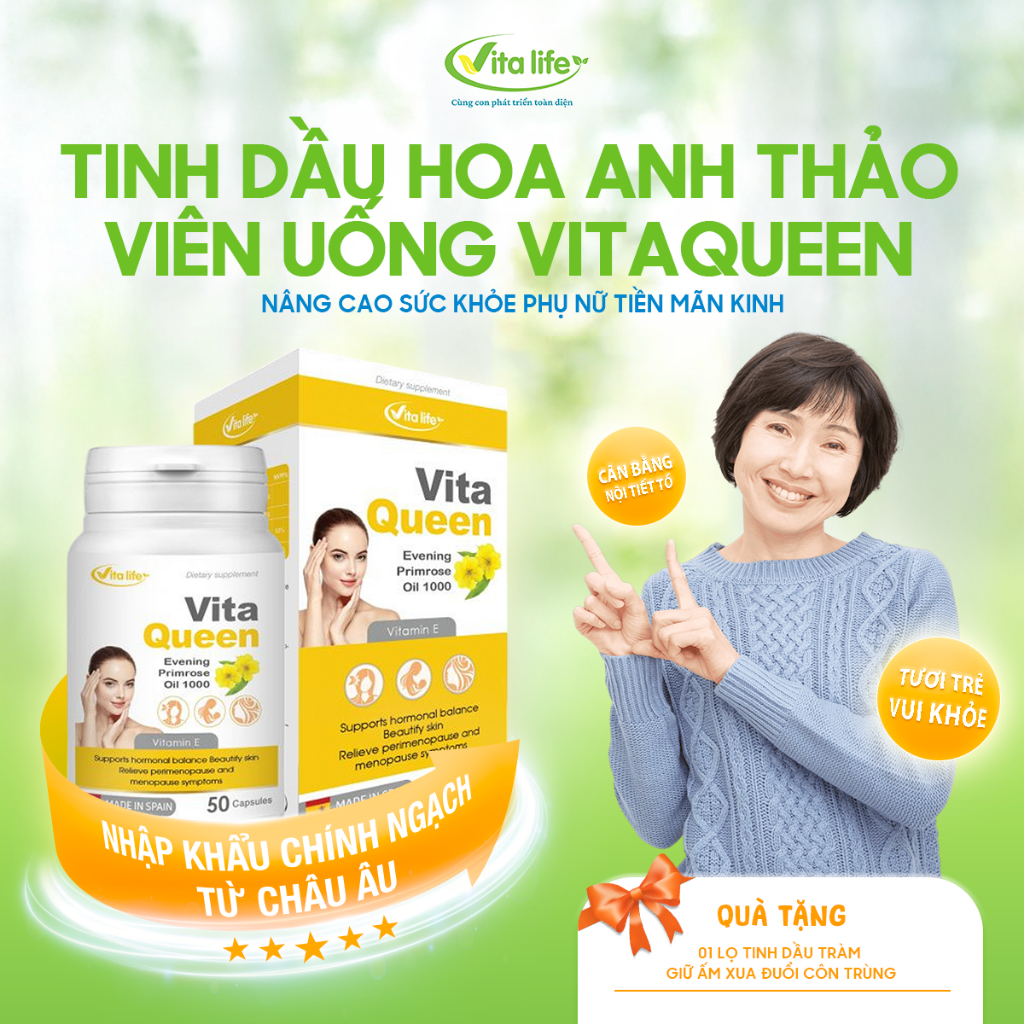 [MUA 1 TẶNG 1] Tinh Dầu Hoa Anh Thảo VITA QUEEN Làm Đẹp Da Nâng Cao Sức Khỏe Phụ Nữ