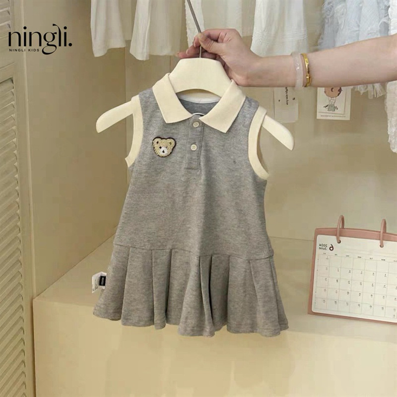 [Ảnh shop chụp] Váy gấu xếp li đáng yêu xinh xắn dành cho bé gái
