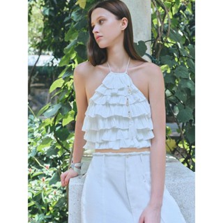   DEZUS  Áo Hai Dây Cổ Yếm Bèo Nhún Nữ_ MYSTERY TOP | U1BW241222 