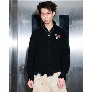 Bad Choices | Áo khoác len tay dài KNITTED khóa kéo lai rách form boxy