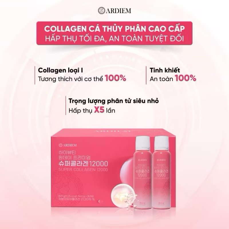 Nước uống Ardiem Super Collagen 12000mg hộp 30 chai 50ml - Xóa nếp nhăn, ngăn ngừa chảy xệ, trẻ hóa 