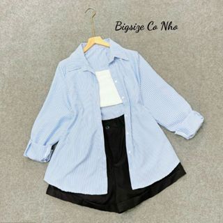  Set 3 món Bigsize nữ áo sơ mi sọc dài tay phối áo thun hai dây co giãn kèm quần đùi dáng A năng động cá tính 