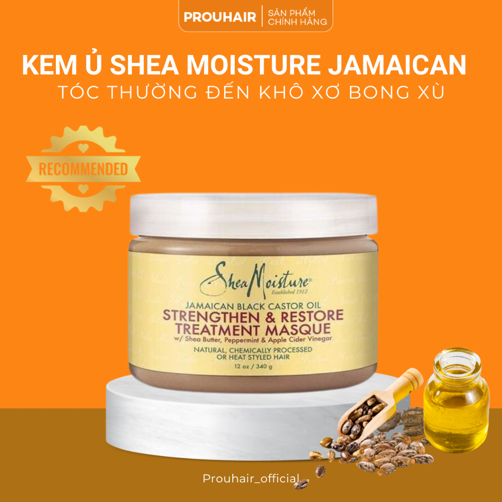 Kem Ủ Siêu Phục Hồi Shea Moisture Strengthen & Restore JAMAICAN Black Castor Oil 326g – Mặt Nạ Dưỡng Tóc Khô Xơ Hư Tổn