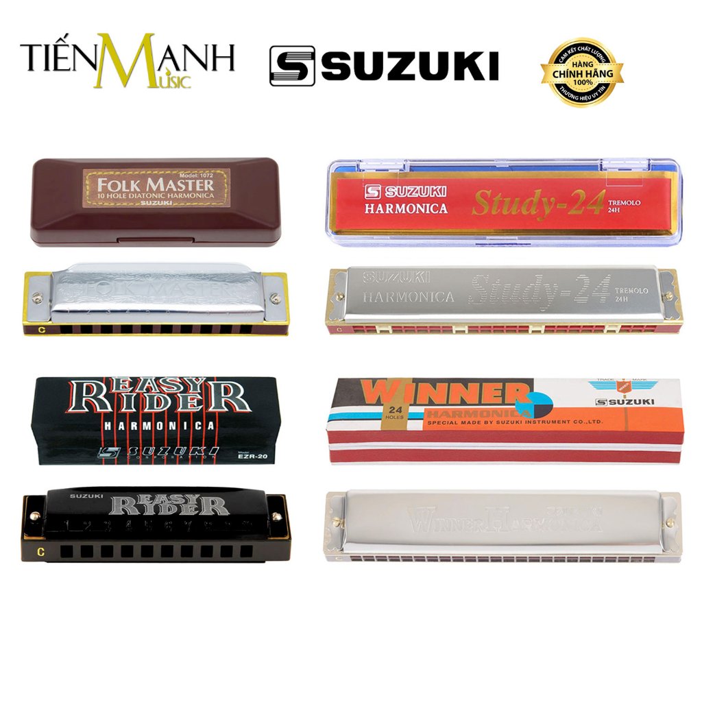 [Chính Hãng] Kèn Harmonica Suzuki 10, 24 Lỗ - Winner, Study 24, Folk Master, Easy Rider -  Tone C 16, 20 Holes Khẩu Cầm
