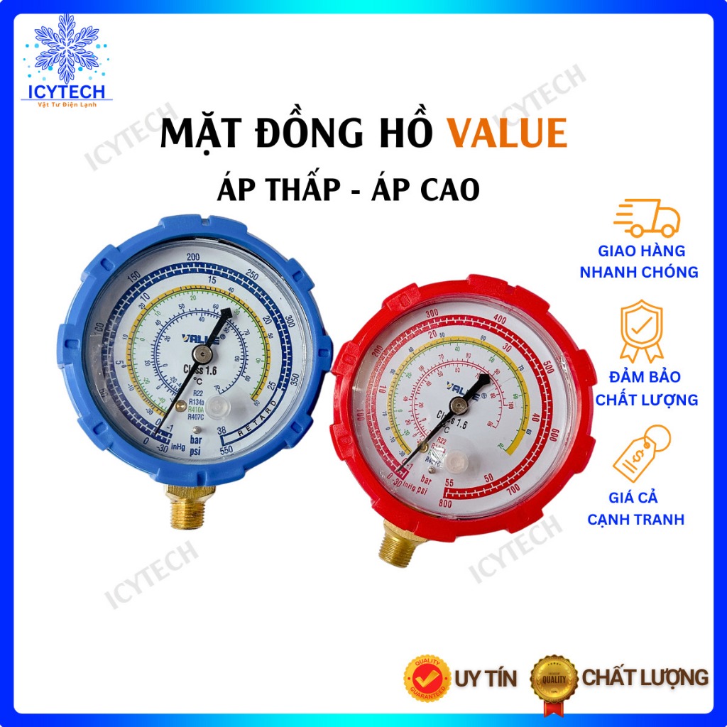 Mặt đồng hồ nạp gas Value áp thấp - áp cao (Hàng chính hãng Value) - ICYTECH