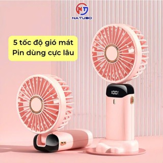 Quạt tích điện mini cầm tay pin 6000mah để bàn nhỏ gọn 5 tốc độ gió Natuso N9
