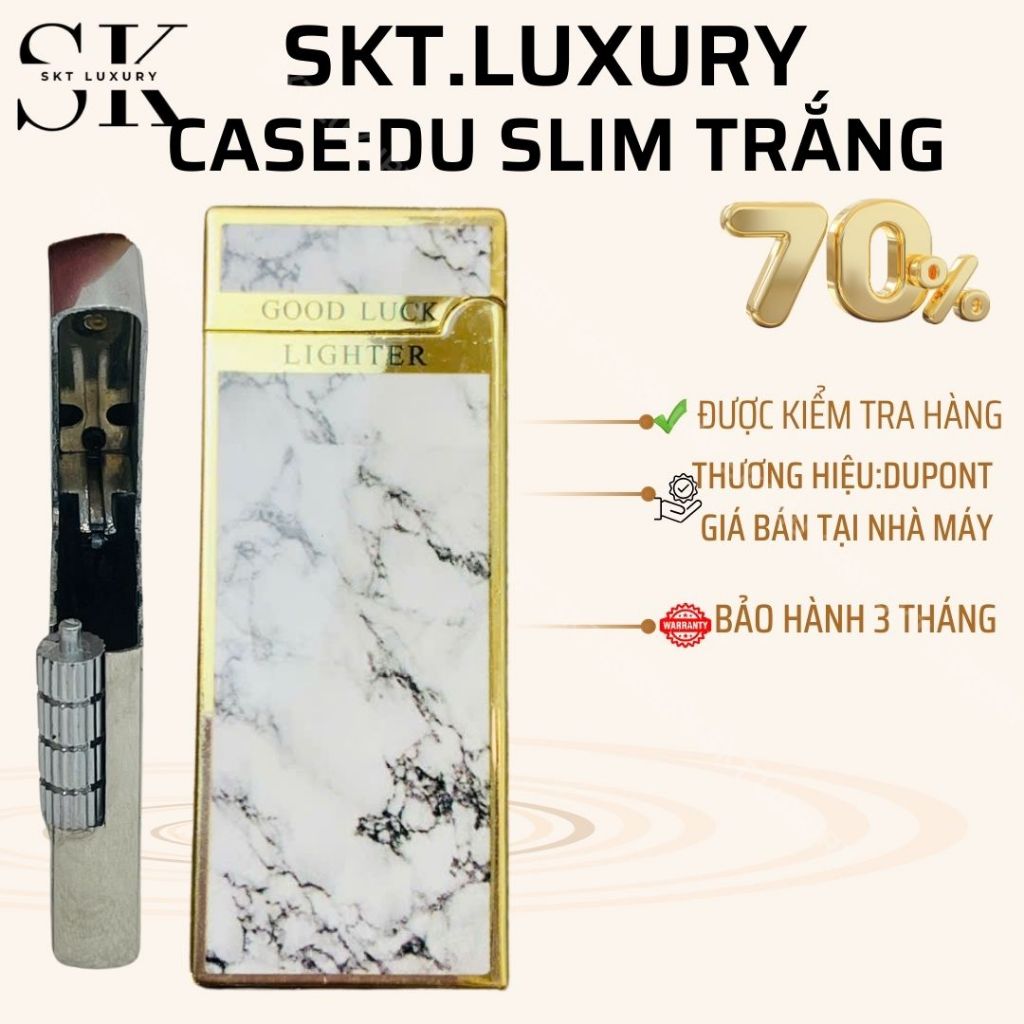 CASE Dupont slim trắng(tặng kèm 5v đá).Chất liệu đồng thau( Không Bao Gồm Nhiên Liệu)
