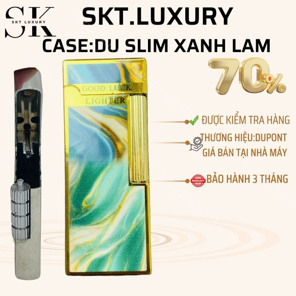 CASE Dupont Slim xanh lam(tặng kèm 5v đá).Chất liệu đồng thau( Không Bao Gồm Nhiên Liệu)