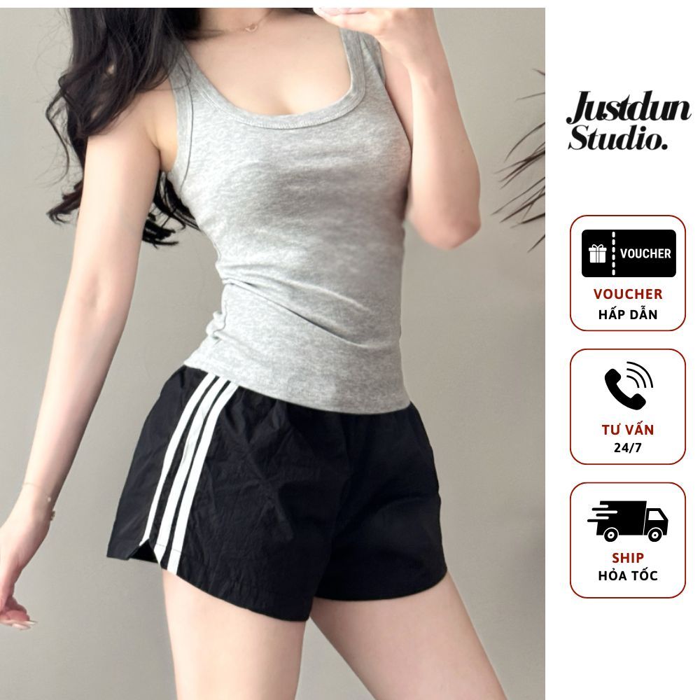 Quần Short Đùi Vải Gió Nữ Kẻ Sọc Thể Thao Justdun Studio H6