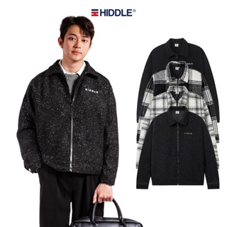 Áo khoác dạ nam Hàn Quốc chính hãng HIDDLE màu đen, tweed kẻ sọc caro 2 lớp, có túi trong
