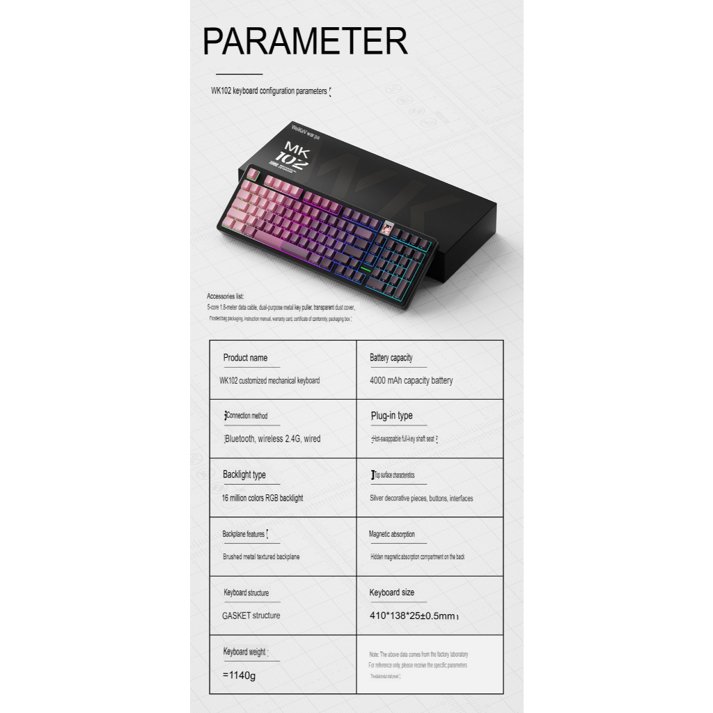 Bàn phím cơ không dây fullsize Weikav WK102 - 3 mode kết nối - Led RGB - Màn hình TFT | BigBuy360 - bigbuy360.vn