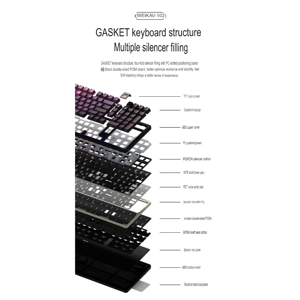 Bàn phím cơ không dây fullsize Weikav WK102 - 3 mode kết nối - Led RGB - Màn hình TFT | BigBuy360 - bigbuy360.vn