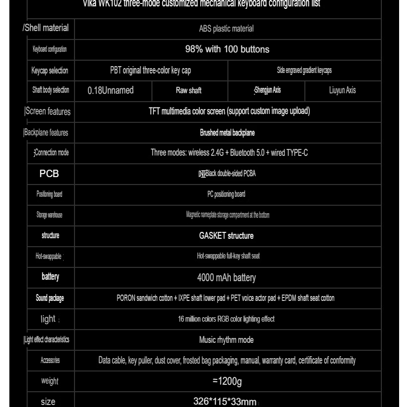 Bàn phím cơ không dây fullsize Weikav WK102 - 3 mode kết nối - Led RGB - Màn hình TFT | BigBuy360 - bigbuy360.vn