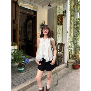 Áo kiểu vải thô boi thêu hoa rút dây lượn sóng mùa hè xinh xắn | COZY TOP | SECODEE