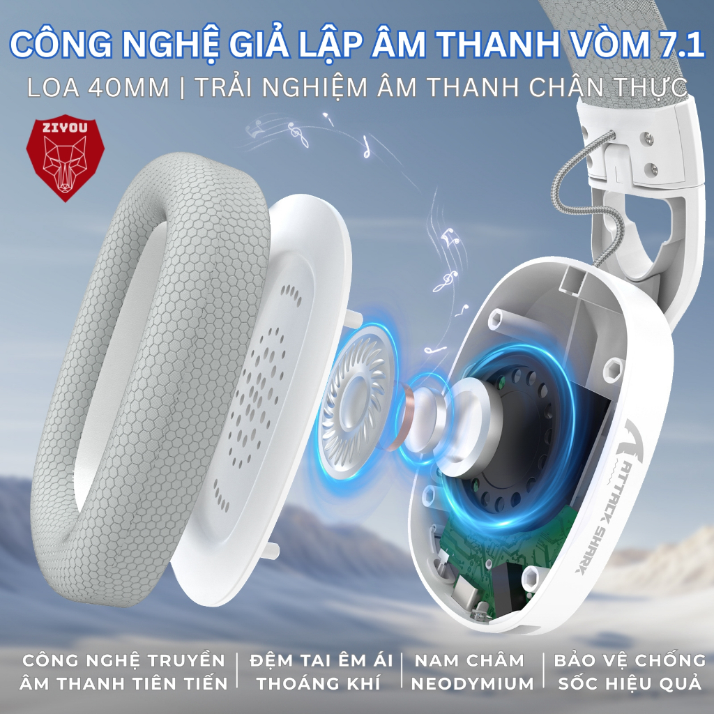 Tai Nghe Gaming Headphone Không Dây Ziyou Attack Shark L90 Bluetooth 5.3, Âm Thanh Vòm 7.1, LED RGB | BigBuy360 - bigbuy360.vn