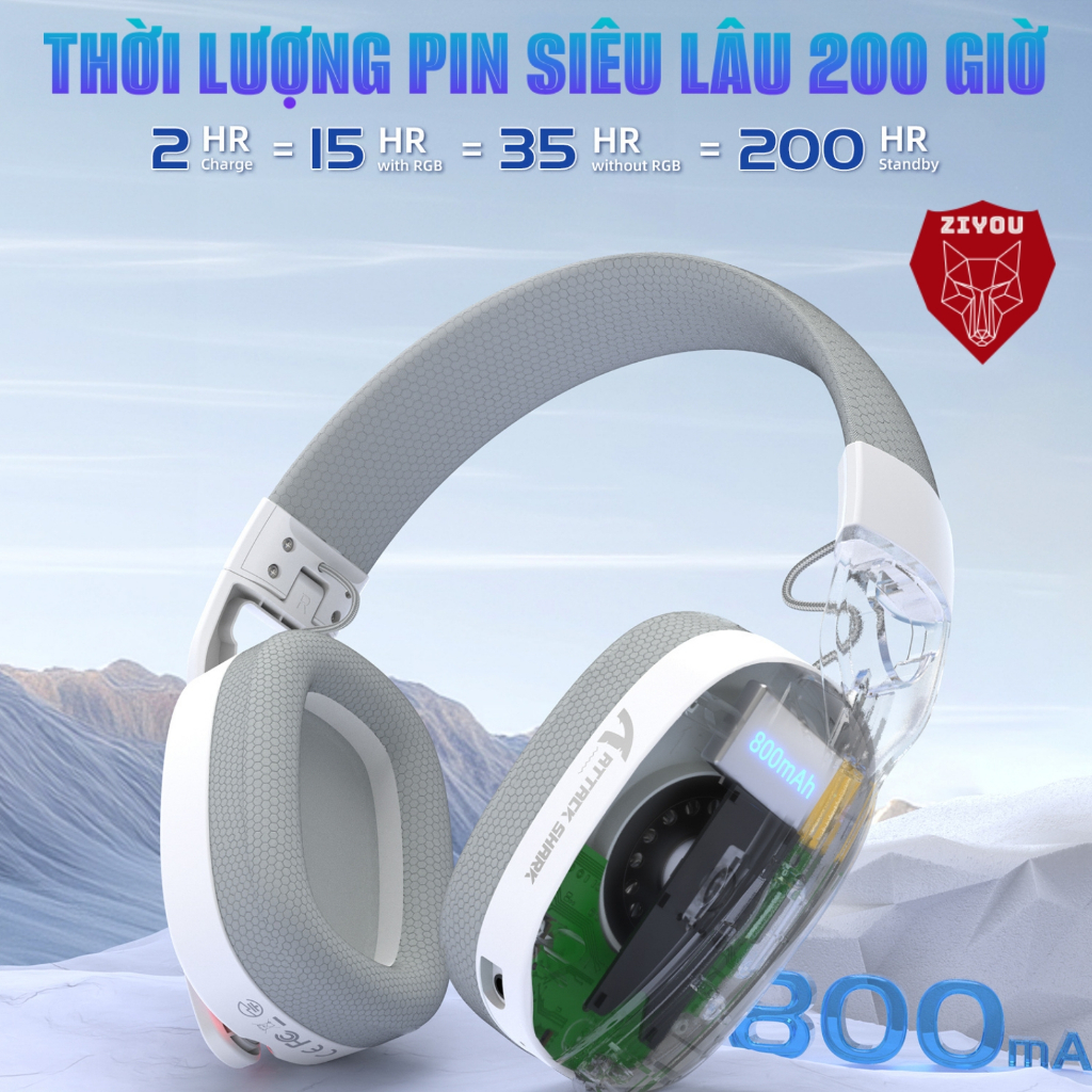 Tai Nghe Gaming Headphone Không Dây Ziyou Attack Shark L90 Bluetooth 5.3, Âm Thanh Vòm 7.1, LED RGB | BigBuy360 - bigbuy360.vn