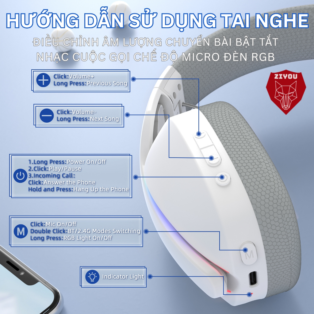 Tai Nghe Gaming Headphone Không Dây Ziyou Attack Shark L90 Bluetooth 5.3, Âm Thanh Vòm 7.1, LED RGB | BigBuy360 - bigbuy360.vn