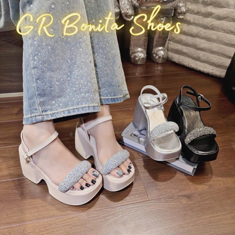 NS2 Sandal xuồng đúp quai đá bông xù cao 10 cm - PU020