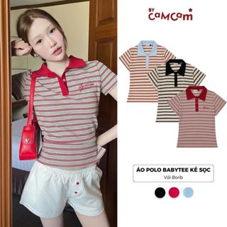 Áo Polo Kẻ Sọc BabyTee Bycamcam Họa Tiết Thêu Thiết Kế Tôn Dáng Cho Nữ APN013