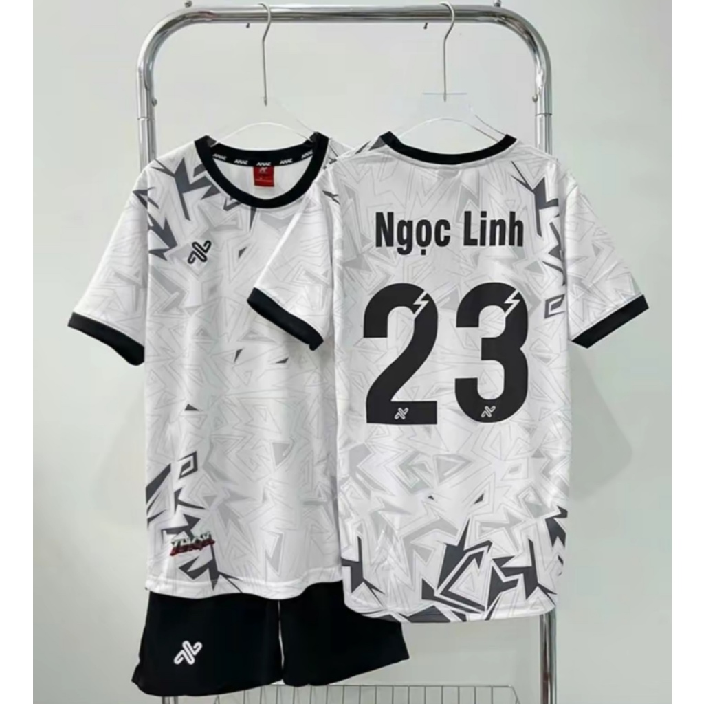 Bộ áo quần bóng đá,áo đá banh nam nữ a.m.a.c xám in tên số theo yêu cầu, áo thể thao chất liệu mè