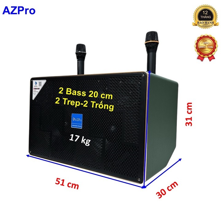Loa xách tay Bluetooth chính hãng AZPRO,AZ-D318 công suất lớn 2 bass 20,Mạch 12 núm chỉnh có Reverb