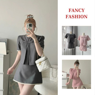 Set Áo Nơ Ngực Viền Ren Mix Chân Váy Chữ A Có Lót Quần 2 Màu Siêu Xinh (V07)