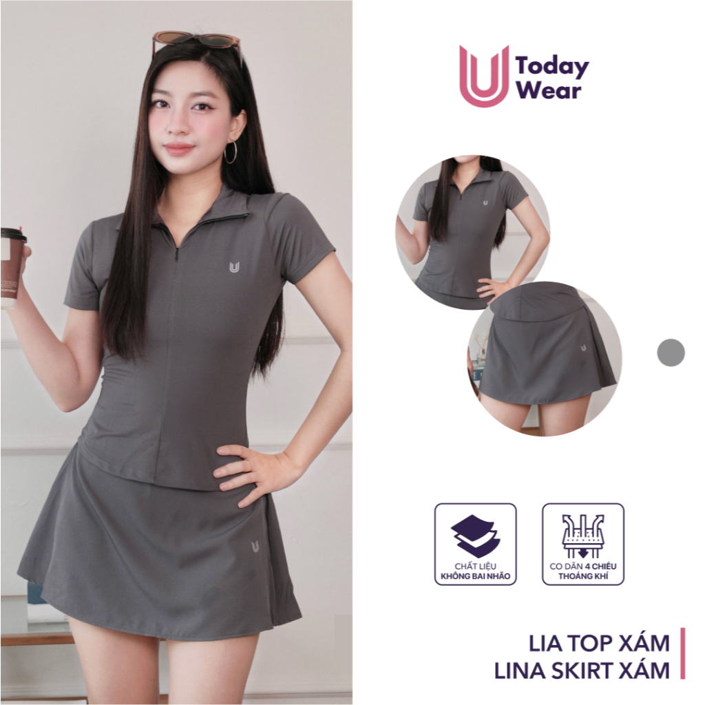 Set bộ đồ thể thao nữ pickcleball tennis áo Lia Top chân váy Lina Skirt xám Today U Wear thoáng mát có quần bảo hộ | BigBuy360 - bigbuy360.vn