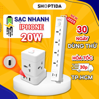 Ổ điện đa năng Shoptida sạc nhanh lphone PD 20W cổng typeC, có 4-6 lỗ cắm tải 2500W, 1 đổi 1 36 tháng chính hãng