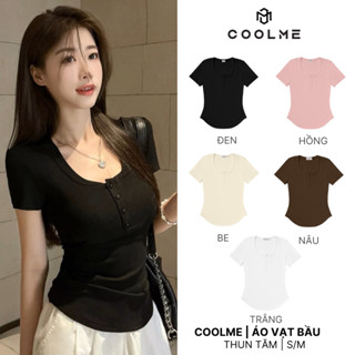 Áo thun nữ ôm body Coolme, áo kiểu nữ vạt bầu ngắn tay có cúc cổ cúp ngực chất thun tăm phong cách Hàn Quốc-Cúc cộc tay