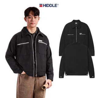 Áo khoác nam vải kaki dáng ngắn biker HIDDLE 2 lớp màu đen có túi trong chính hãng | H10-AK3