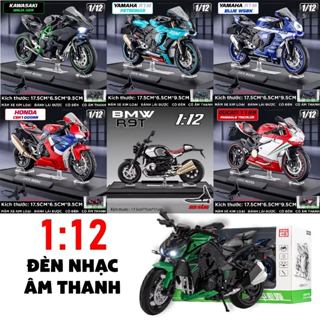 Mô hình mô tô BM W Yamaha R1M- Kawasaki Z1000 H2R - Honda CBR1000RR - Ducati 1199 có đèn - đế tỉ lệ 1:12 Jiaye ModeL