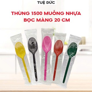 Thùng 1500 Muỗng nhựa trà sữa bọc màng 20cm dùng 1 lần, tiện lợi, giá sỉ