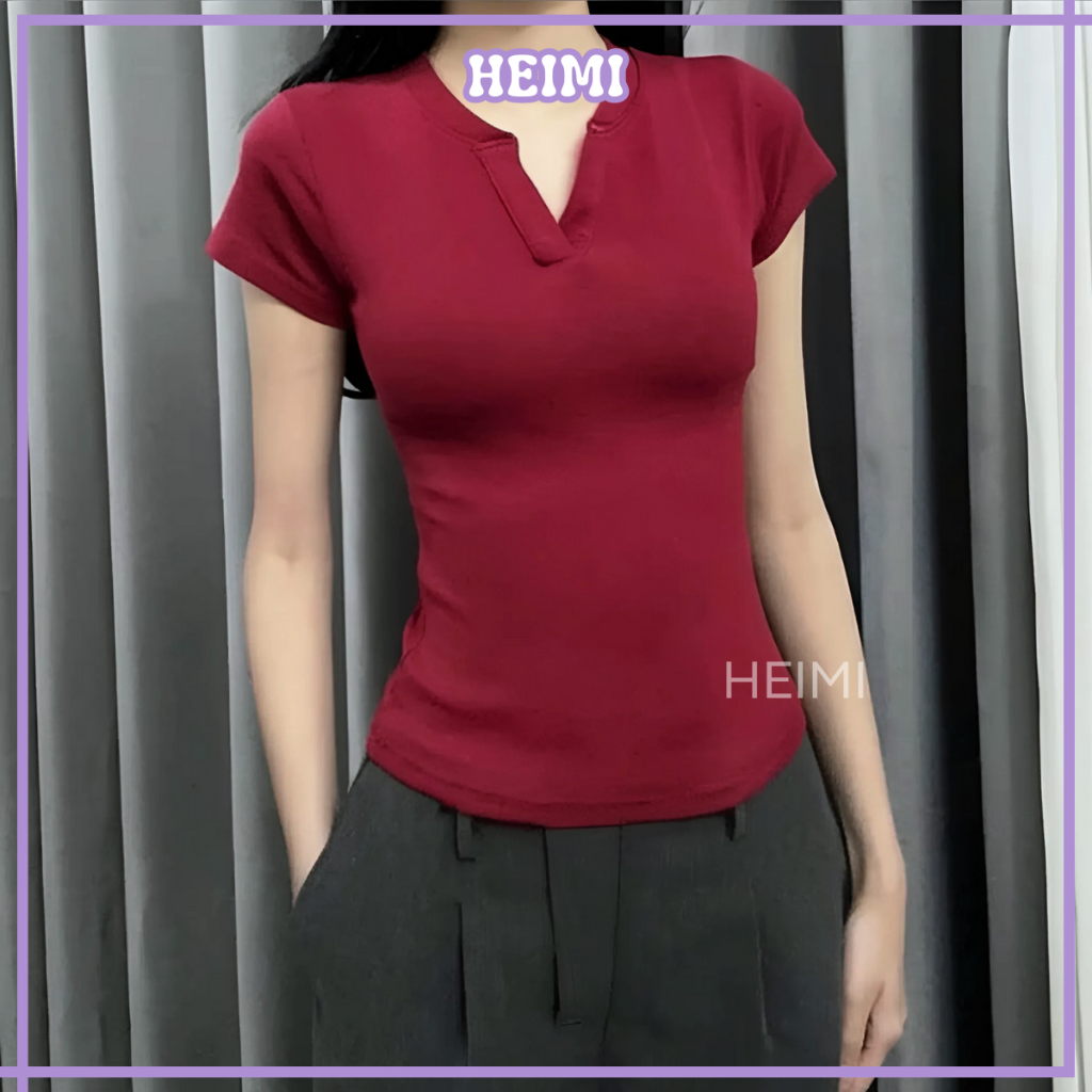 Áo Thun Cổ Trụ Tàu Form Ôm Fit Body HEIMI, Áo Body Chiết Eo Tôn Dáng Chất Thun Cotton Mềm Mịn Co Giãn | BigBuy360 - bigbuy360.vn