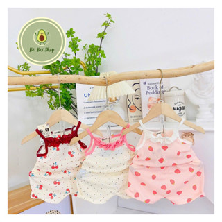 Bộ đồ thun tăm lạnh 2 DÂY CỔ BÈO, in hình dễ thương cho bé gái sơ sinh