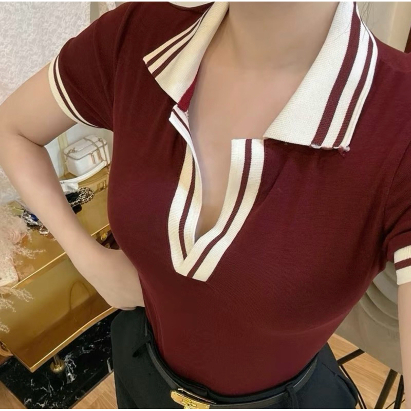 Áo Thun Polo Nữ Cổ Bẻ Phối Viền Chất Thun Borip Co Giãn Ôm Body AT20 CinZy SG | BigBuy360 - bigbuy360.vn
