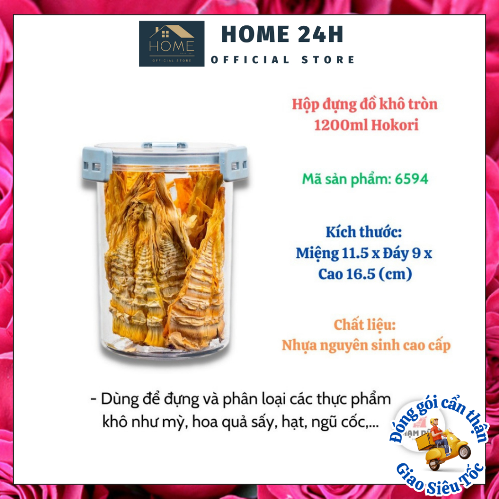 Hộp đựng đồ khô tròn 1200ml Hokori VN 6594 , hộp thực phẩm có nắp kín khí an toàn