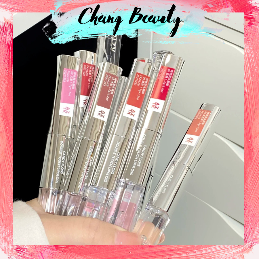 AZTK Son Bóng AZTK 2 Đầu Candy Double Touch Lipgloss Đầu Son Bùn Mờ Đầu Son Bóng Tráng Gương Không D