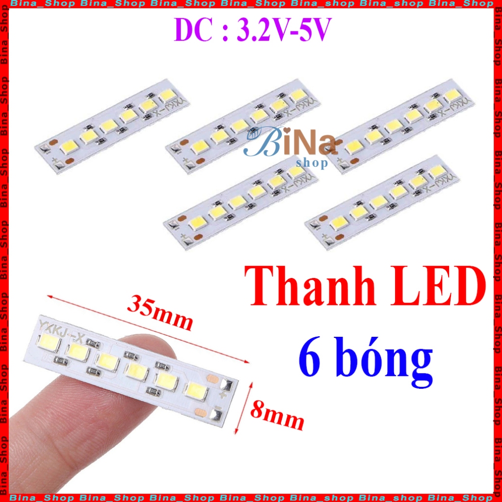 (5 cái) Thanh led 6 bóng DC 3.2V-5V ánh sáng trắng