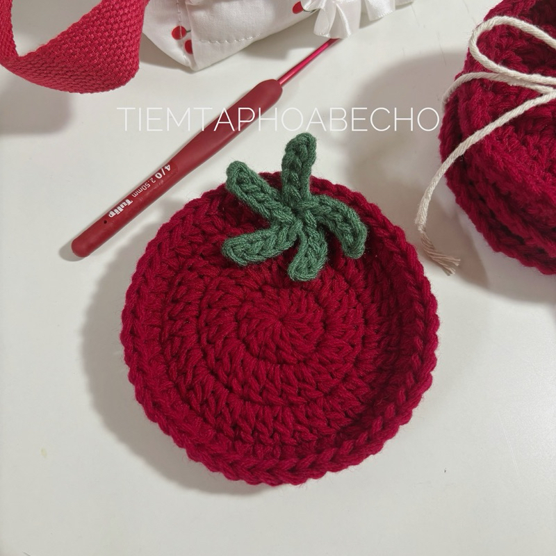 Có sẵn - lót ly cà chua len handmade thấm hút nước tốt, lót ly len cà chua lót ly cốc thấm nước, lót