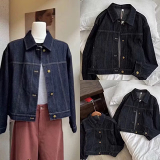 Áo khoác JEANS NỮ DÁNG NGẮN VIỀN CHỈ TRƠN xanh đậm form vừa QC7989