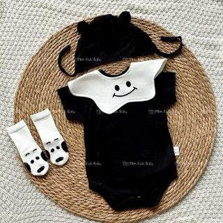 ( HÀNG CÓ SẴN ) Body trơn đen tặng kèm mũ yếm tất 3-12kg cho bé trai và bé gái Đồ bộ liền thân cho bé