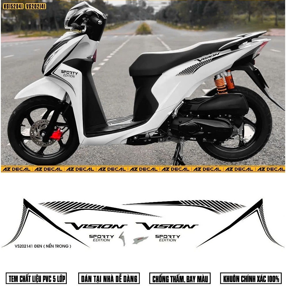 Tem Vision Thiết Kế Sporty ,Tem Decal Dán Xe Máy Vision Đen Trắng 2015 - 2022